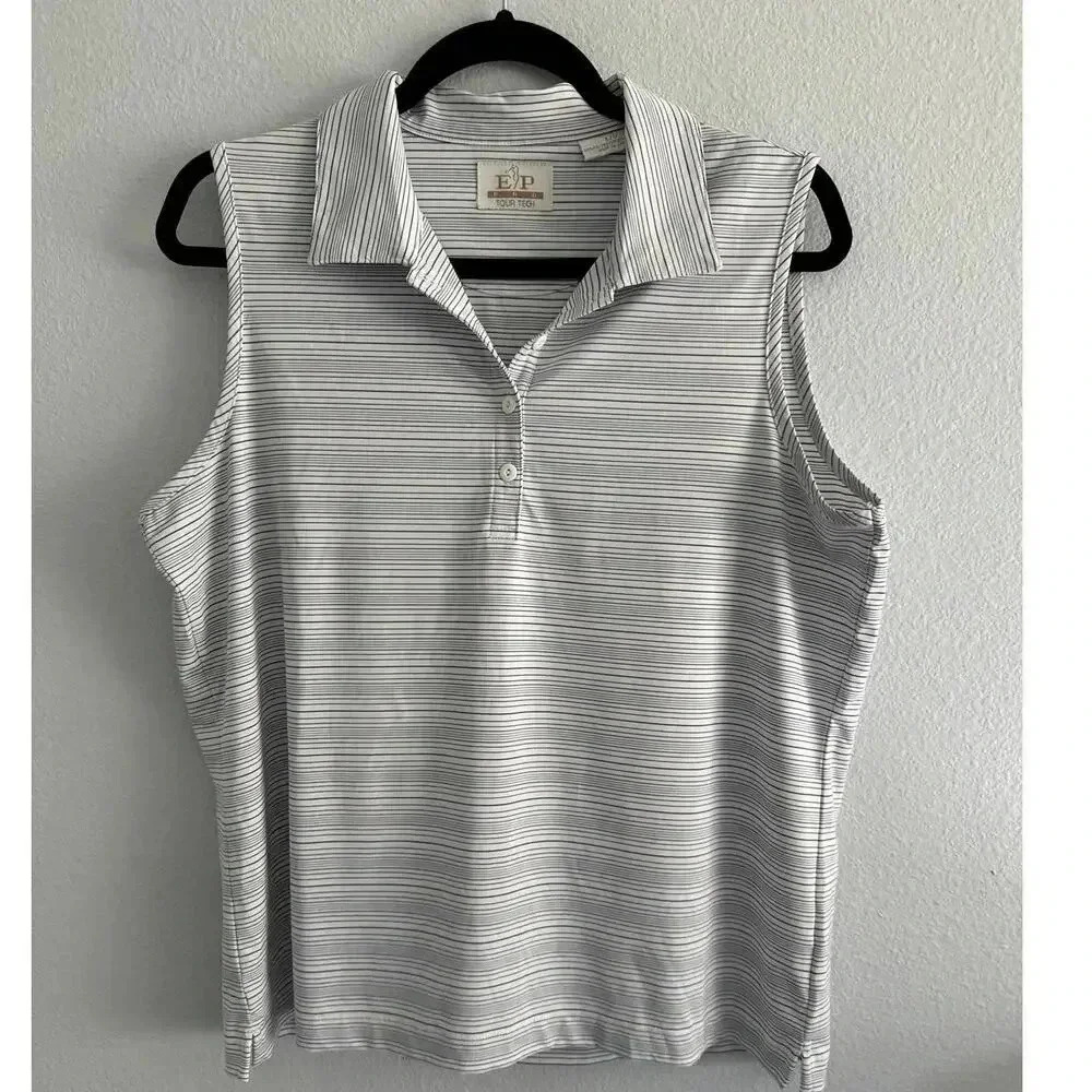 EP Pro Tour Tech Women's Sleeveless Collared V-Neck Activewear Tank Shirt Sz L